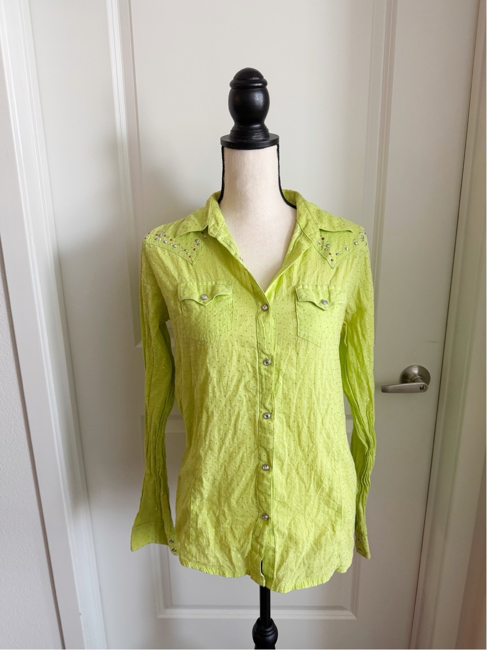 Wrangler Lime Green Stud-Detail Button Down Shirt